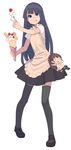  :p apron asamoto black_hair blue_eyes brown_hair character_doll chibi food food_on_face fruit ice_cream ice_cream_on_face long_hair open_mouth ponytail solo strawberry taneshima_popura thighhighs tongue tongue_out waitress whipped_cream working!! yamada_aoi zettai_ryouiki 