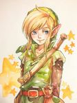  belt blonde_hair blue_eyes buckle hat link male_focus morito_leaf9 pointy_ears smile solo star the_legend_of_zelda traditional_media tunic watercolor_(medium) 