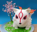  &#332;kami ?kami ambiguous_gender cake canine cherry_blossom chibi decoration deity feral food mammal ornament solo thedarkdestroyer unknown_artist video_games wolf 
