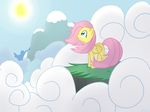  blue_eyes cloud clouds cute equine female feral fluttershy_(mlp) friendship_is_magic hair hasbro horse mammal mountain my_little_pony pegasus pink_hair pony solo sun unknown_artist wallpaper wings 