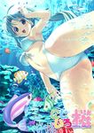  :d antenna_hair bikini caustics coral fish freediving front-tie_top green_eyes green_hair koutaro long_hair navel open_mouth original perspective smile solo swimming swimsuit twintails underwater 