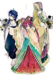  2boys akira_hou bad_id bad_pixiv_id baggy_pants barefoot black_hair blue_hair braid chinese_clothes fan hair_rings hanfu hat jewelry judal ka_koubun long_hair magi_the_labyrinth_of_magic midriff multiple_boys pants purple_hair red_eyes ren_kougyoku single_braid yellow_eyes 