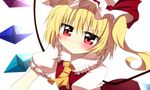  annoyed ascot blonde_hair flandre_scarlet haiiro_(immature) hat pointy_ears red_eyes side_ponytail solo touhou wings 