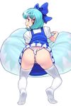  :d all_fours ass bad_id bad_pixiv_id bdsm blue_eyes blue_hair blush bondage bound bow cirno crotch_rope dress dress_lift fang from_behind full_body fundoshi hair_bow japanese_clothes kneepits looking_back masao no_shoes open_mouth profile short_hair simple_background smile solo thighhighs touhou white_legwear 
