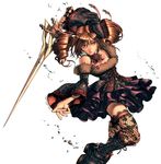  amy_sorel bare_shoulders boots detached_sleeves drill_hair fishnet_stockings gothic_lolita lolita_fashion red_eyes red_hair soul_calibur soul_calibur_iv sword thighhighs twintails 