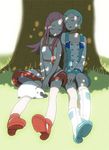  anemone_(eureka_seven) aqua_hair bad_id bad_pixiv_id boots closed_eyes dappled_sunlight eko-des-co eureka eureka_seven eureka_seven_(series) grass gulliver long_hair multiple_girls open_mouth pink_hair shade short_hair sleeping sunlight tree tree_shade 