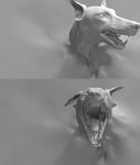  3d animal dog fangs head looking_at_viewer maw monochrome no_humans okapi open_mouth pixiv1297272 