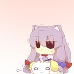  :3 animal_ears blush_stickers bow cat_ears catchouli chibi hair_bow hazuki_ruu horns jitome kemonomimi_mode long_hair patchouli_knowledge purple_hair sheep solo touhou 