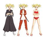  angry bleach blonde_hair blush brown_eyes crossed_arms dorimushirou flat_chest freckles japanese_clothes katana kimono looking_at_viewer navel sandals sarugaki_hiyori short_hair short_twintails sleeves_pushed_up sports_bikini swimsuit sword track_suit twintails weapon 