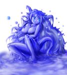  blue_eyes blue_hair blue_skin breasts goo_girl monochrome monster_girl nipples slime_girl slimegirl tail 