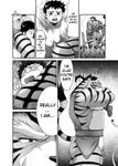  beastmen_forest biceps big_muscles black_and_white comic crying english_text feline gay greyscale human kid male mammal manga monochrome muscles neyukidou nipples ork penis text tiger 