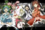  akemi_homura babydoll crossover drum drum_set eichi_(0903275) food guitar instrument kamen_rider kamen_rider_ooo_(series) kaname_madoka kyubey mahou_shoujo_madoka_magica microphone midriff miki_sayaka multiple_girls navel odd_one_out one_eye_closed pantyhose pocky sakura_kyouko smile tomoe_mami uva 