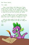  band_aid bandage dragon english_text feather friendship_is_magic green_eyes hasbro lapinbeau letter male my_little_pony na&#239;ve quill scalie solo spike_(mlp) text wounded writing 