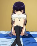  bedroom black_hair gokou_ruri highres knee_hug leg_hug ore_no_imouto_ga_konna_ni_kawaii_wake_ga_nai panties pillow stitched underwear upskirt 