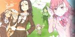  black_hair black_serafuku brown_eyes brown_hair fukiyose_seiri haimura_kiyotaka hair_ornament highres himegami_aisa kumokawa_seria long_hair misaka_imouto misaka_mikoto mob_(index) multiple_girls official_art open_mouth pink_hair school_uniform serafuku short_hair smile to_aru_majutsu_no_index tsukuyomi_komoe yoshikawa_kikyou 