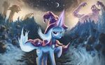  2011 background cape cutie_mark detailed_background equine female feral friendship_is_magic gem hair hasbro hat horn horse hydra_(mlp) jewel looking_at_viewer magic_user mammal moe moe_the_great_and_powerful moon my_little_pony pony rocks spellcaster stars trixie_(mlp) unicorn ursa_(mlp) ursa_major_(mlp) wallpaper white_hair widescreen wizard_hat 