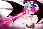  alternate_costume bad_id bad_pixiv_id bat_wings blue_hair blush breasts brooch cleavage contemporary crop_top dx_(dekusu) groin hand_on_hip hat jewelry large_wings navel open_clothes open_fly open_shorts panties pink_panties red_eyes remilia_scarlet sarashi short_hair shorts small_breasts smile solo spear_the_gungnir strapless touhou tubetop underwear unzipped weapon wings 