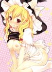  :q apron blonde_hair blush bow breasts brown_eyes cum cum_on_body cum_on_breasts cum_on_upper_body hair_bow hat kaneru kirisame_marisa kneehighs kneeling lactation licking_lips long_hair medium_breasts nipples no_bra red_eyes sitting socks solo tongue tongue_out touhou wariza white_legwear witch_hat 