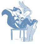  anthro blue_and_white bugs_bunny cum duo gay lagomorph looney_tunes male mammal monochrome paws penis pep&#233;_le_pew pepe_le_pew plain_background rabbit seth-iova sketch skunk warner_brothers white_background 