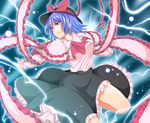  ascot bad_id bad_pixiv_id blue_hair bow electricity energy_ball frills hat looking_away nagae_iku outstretched_arms red_eyes scarf serious shawl skirt solo spread_arms touhou uousa-ou 