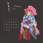  bad_id bad_pixiv_id blue_scarf calendar_(medium) january lowres original plaid plaid_scarf polka_dot polka_dot_scarf red_hair scarf solo striped striped_scarf suzushiro_sayu 