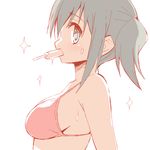  9law bikini blue_eyes breasts food hidamari_sketch looking_at_viewer medium_breasts mouth_hold nori popsicle short_hair solo swimsuit 