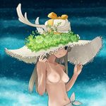  animated animated_png antlers bad_id bad_pixiv_id blonde_hair blue_eyes breasts breasts_apart flower green_flower green_rose hands hands_on_headwear haruno hat hat_over_one_eye long_hair medium_breasts navel nipples non-looping_animation original rose solo straw_hat sun_hat tan tanline topless 