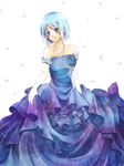  alternate_costume blue_eyes blue_hair dress elbow_gloves flower gloves gown jewelry kaki39 mahou_shoujo_madoka_magica miki_sayaka necklace pearl_necklace short_hair solo 