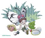  bandage bandages bug_catcher bug_catcher_(pokemon) butterfree iwashita_asuka metapod net_ball nintendo npc npc_trainer official_art poke_ball pokemon sitting trainer_class weedle 