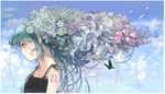  aqua_hair bug butterfly cloud flower hair_flower hair_ornament hatsune_miku imoman insect profile sky solo vocaloid 