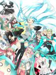  aqua_eyes aqua_hair bad_id bad_pixiv_id clock_lock_works_(vocaloid) cosplay detached_sleeves flower glasses gloves hachune_miku hair_flower hair_ornament hajimete_no_koi_ga_owaru_toki_(vocaloid) hands_on_hips hatsune_miku headset highres kaname_madoka kaname_madoka_(cosplay) koi_wa_sensou_(vocaloid) kyubey long_hair mahou_shoujo_madoka_magica mask matryoshka_(vocaloid) megaphone melt_(vocaloid) monochro_blue_sky_(vocaloid) multiple_girls musunde_hiraite_rasetsu_to_mukuro_(vocaloid) necktie nisoku_hokou_(vocaloid) omutatsu pantyhose rolling_girl_(vocaloid) romeo_to_cinderella_(vocaloid) sakura_miku skirt songover tears thighhighs twintails unhappy_refrain_(vocaloid) very_long_hair vocaloid world_is_mine_(vocaloid) 