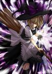  apron ba_gua bad_id bad_pixiv_id black_dress blonde_hair bow broom dress hat kirisame_marisa master_spark mini-hakkero solo touhou trigram witch witch_hat yellow_eyes yin_yang yukinojou_yakan 