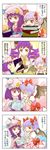  alternate_hairstyle bat_wings book bookmark carrying check_translation comic cosplay crescent drill_hair hair_ornament hairband hand_on_another's_face highres kana_tako kaname_madoka kaname_madoka_(cosplay) mahou_shoujo_madoka_magica multiple_girls no_hat no_headwear patchouli_knowledge projected_inset purple_eyes purple_hair remilia_scarlet ribbon smile tomoe_mami tomoe_mami_(cosplay) touhou translated translation_request wings 