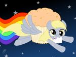  blonde_hair cute derp derpy_hooves_(mlp) equine female feral flying food friendship_is_magic grey_body hair hasbro horse jdan-s looking_at_viewer mail mammal mouth_hold muffin my_little_pony nyan_cat parody pegasus pony rainbow solo space wings yellow_eyes 