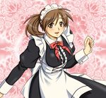  blush brown_eyes brown_hair capcom cyan_(pixiv2086976) devil_may_cry devil_may_cry_4 dress female headdress kyrie long_hair maid maid_apron maid_headdress maid_uniform ponytail smile solo uniform 