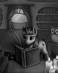  black_and_white book equine female feral friendship_is_magic greyscale hasbro horn kawaiipiepie magpie_(artist) mammal monochrome my_little_pony owl owlowiscious_(mlp) twilight_sparkle_(mlp) unicorn 