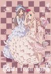  :d atelier_(series) atelier_meruru atelier_rorona atelier_totori bad_id bad_pixiv_id bare_shoulders blonde_hair blue_dress blue_eyes blue_wedding_dress boots bouquet brown_eyes brown_hair character_name checkered checkered_background crown dress earrings elbow_gloves flower frilled_dress frills gathers gloves half_updo hamayumiba_sou hands_together hat headdress height_difference high_heels jewelry long_hair merurulince_rede_arls multiple_girls necklace open_mouth pink_background pink_dress pink_hair pink_wedding_dress rororina_fryxell shoes short_hair smile star thigh_boots thighhighs too_many too_many_frills totooria_helmold wedding_dress 