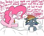  bed blue_fur cute english_text equine female feral friendship_is_magic fur hasbro horse in_bed mammal my_little_pony pillow pink_fur pinkie_pie_(mlp) plain_background pony rainbow_dash_(mlp) shoutingisfun text wall_of_text white_background 