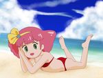  beach bikini child clouds hairband magical_princess_minky_momo mahou_no_princess_minky_momo minky_momo momo oblitor open_mouth pink_hair sand sea star 