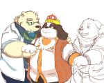  2018 6xiachunqiu7 anthro blue_eyes canine clothing crown cusith dog eyewear glasses hand_holding humanoid_hands male mammal necktie overweight overweight_male pants polar_bear rave_(tas) shirt simple_background smoking tokyo_afterschool_summoners ursine video_games 