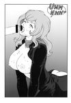  1girl ass blush breasts censored fellatio highres kneeling large_breasts licking long_hair lupin_iii mine_fujiko monochrome no_bra oral penis rippadou saliva scarf sweat tms_entertainment tongue tongue_out wink 