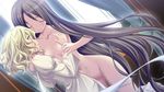  2girls black_hair blonde_hair blush breast breasts censored closed_eyes collarbone dress erect_nipples eyes_closed long_hair multiple_girls nude open_mouth sex solo very_long_hair white_dress yuri 