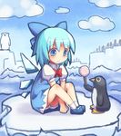  bird blue blue_eyes blue_hair bow candy child cirno cloud day food hakkotsu_shitai ice lollipop penguin ribbon sitting solo tears touhou wings 