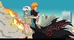  bleach green_hair ichigo_kurosaki kurosaki_ichigo large_breasts long_hair neliel_tu_oderschvank orange_hair short_hair skull sword torn_clothes underboob weapon 