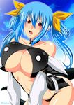  arc_system_works blue_hair blush breasts cleavage dizzy guilty_gear large_breasts mutsu red_eyes solo underboob 