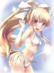  animal_ears bikini blonde_hair fox_ears fox_tail original ponytail red_eyes remyu solo swimsuit tail 