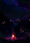  bad_pixiv_id bamboo bridge campfire dark fire kawwa lantern milky_way night night_sky original outstretched_arm scenery silhouette sitting sky smoke star_(sky) starry_sky tree 