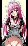  blush green_eyes highres lala_satalin_deviluke maid maid_headdress mound_of_venus no_panties pink_hair presenting to_love-ru toloveru toshi5765 toshi_(anime_coloring) 