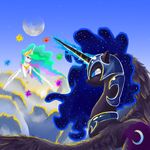  alicorn cloud clouds crying cutie_mark elements_of_harmony equine felixattchar female feral friendship_is_magic hasbro horn horse mammal my_little_pony nightmare_moon_(mlp) pegacorn princess_celestia_(mlp) sibling sisters sky winged_unicorn wings 
