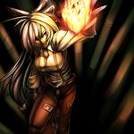  bad_id bad_pixiv_id bamboo bamboo_forest bow fire forest fujiwara_no_mokou hair_bow hair_ribbon highres long_hair nature pants red_eyes ribbon silver_hair solo sorono suspenders touhou 